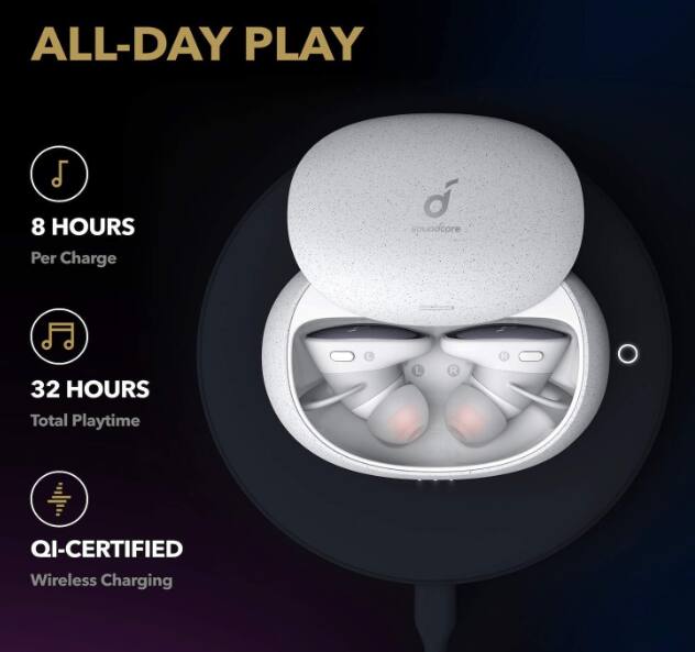 ALL-DAY PLAY  
8 HOURS Per Charge  
32 HOURS Total Playtime  
QI-CERTIFIED Wireless Charging