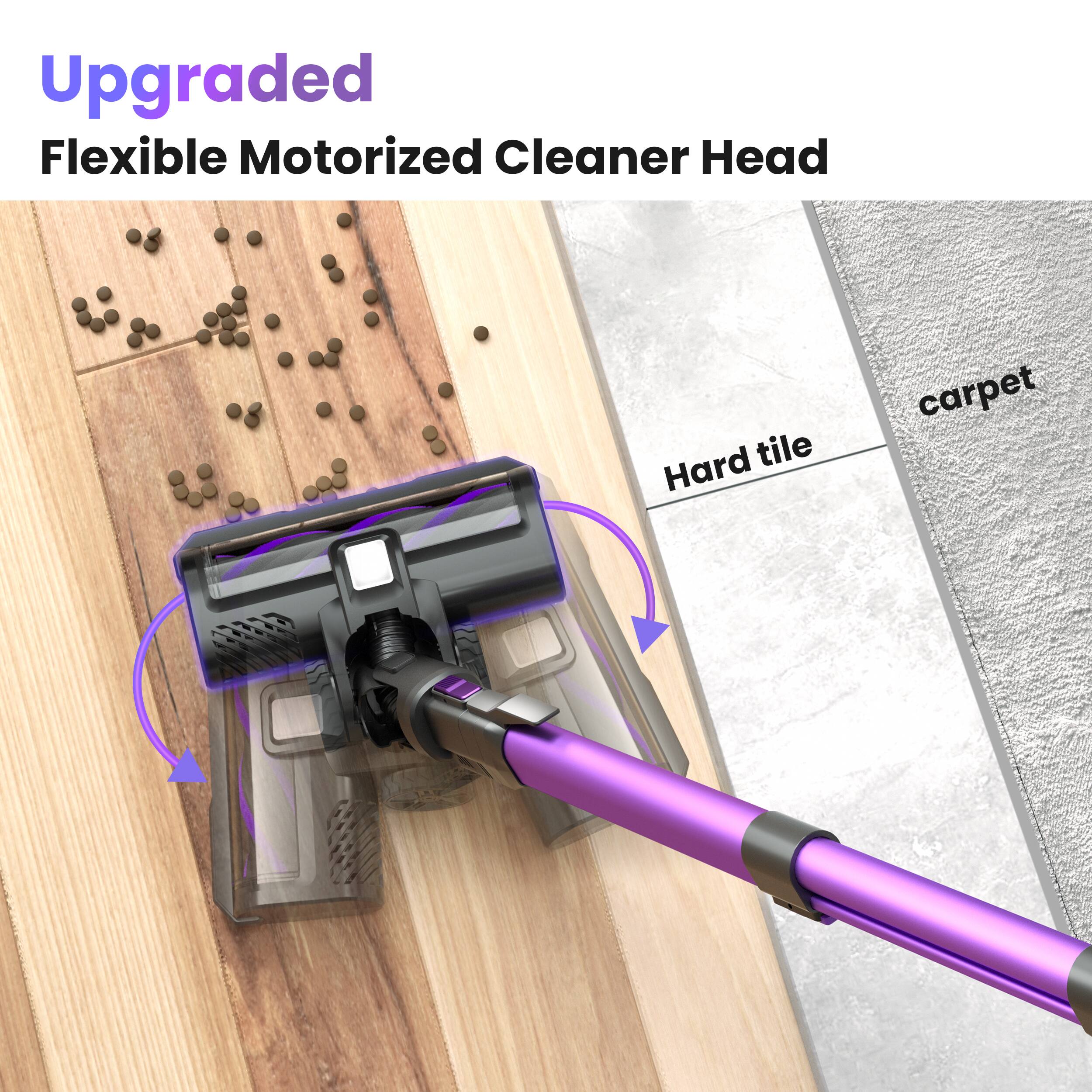 Upgraded  
Flexible Motorized Cleaner Head  

Hard tile  
carpet