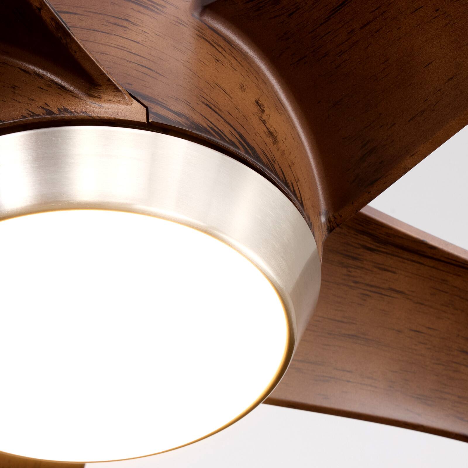 Alt View 7. Siljoy - 52 Inch Retro Wood Grain 5 Blade Ceiling Fan with Light Brushed Nickel Canopy LED Ceiling Fan for Bedroom Living Room - Brown.