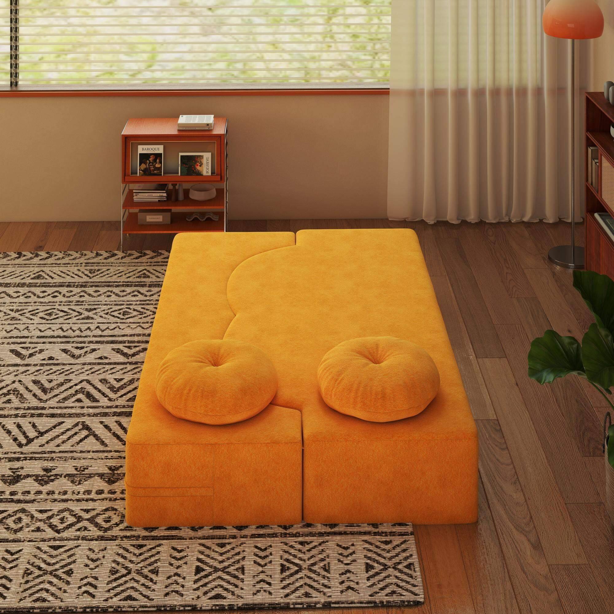 Angle. Roomtec - Folding Sofa Bed with Pillow Twin Sleeper Sofa Floor Futon Loveseat Couch Foam Folding Mattress Sleeper for Living Room - Yellow.