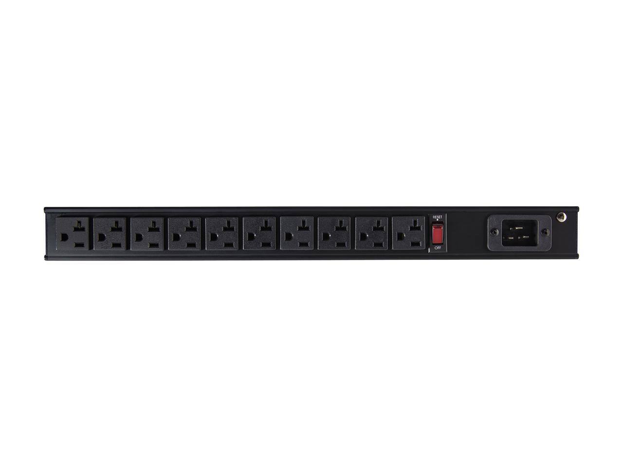Alt View 2. StarTech.com - 10 Outlet 1U Rackmount PDU, 125V/16A, NEMA 5-20P In, 5-15R/20R Out, UL Listed, 8ft Cord (RKPW101920) - Black.