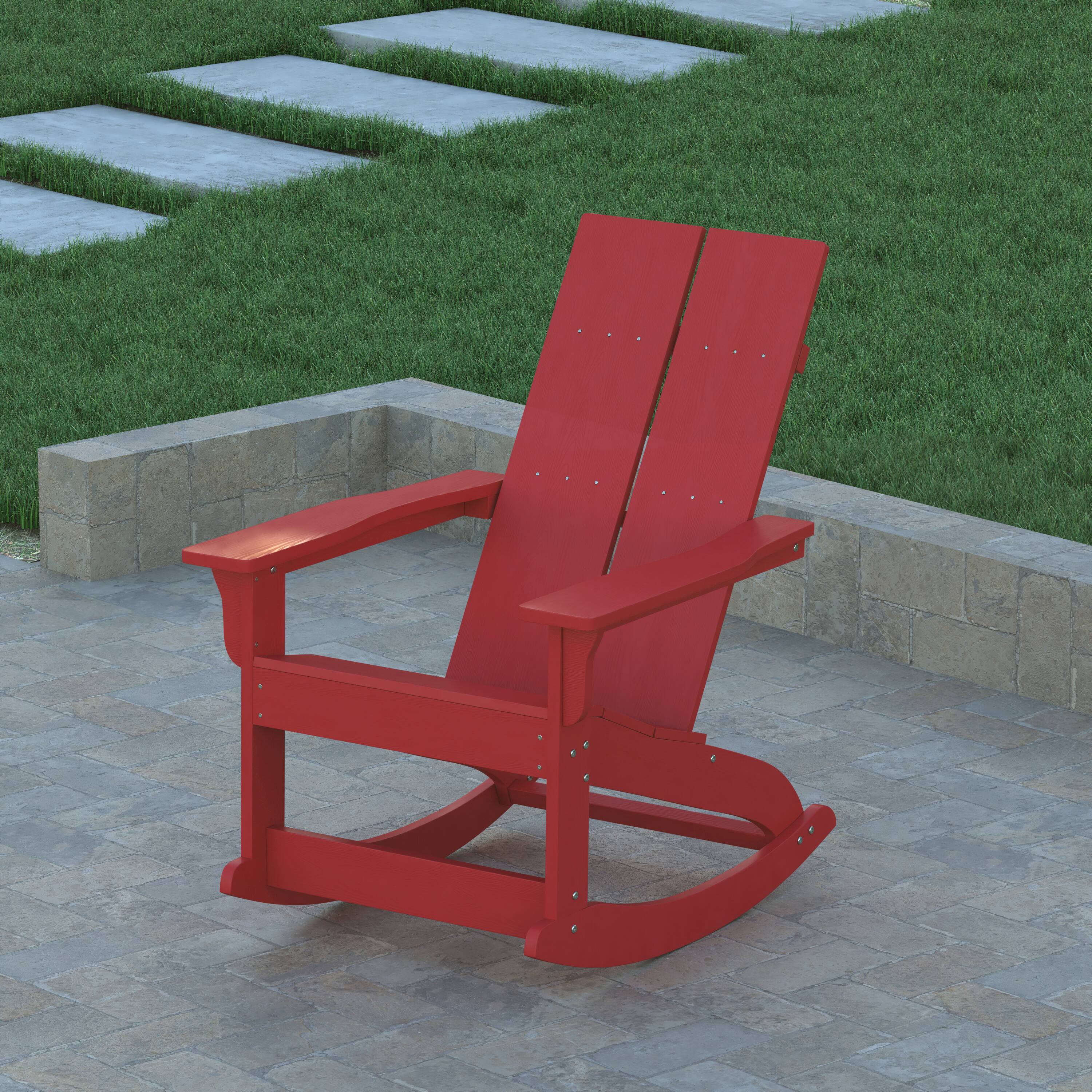 Alt View 3. Emma + Oliver - Modern All-Weather Poly Resin Adirondack Rocking Chair for Indoor/Outdoor Use - Red.