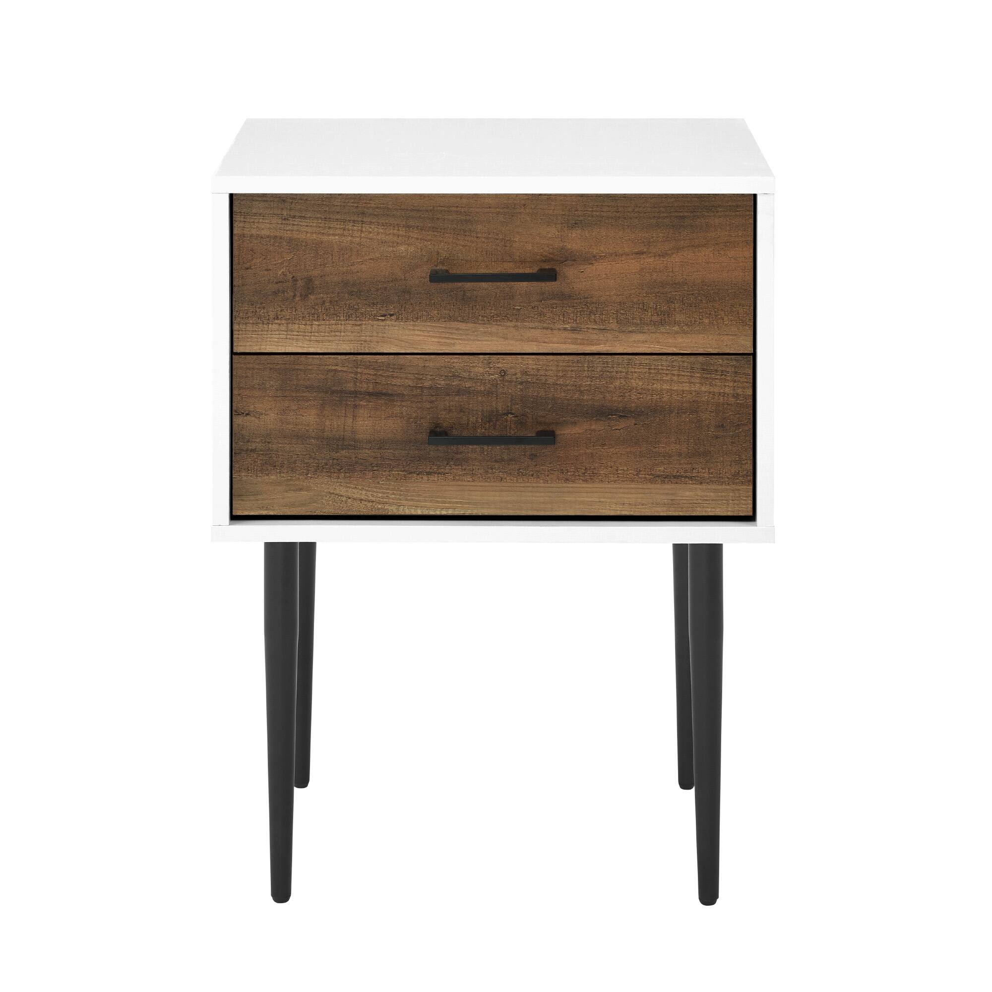 Front. Walker Edison - Contemporary 2-Drawer Nightstand - White/Rustic Oak.