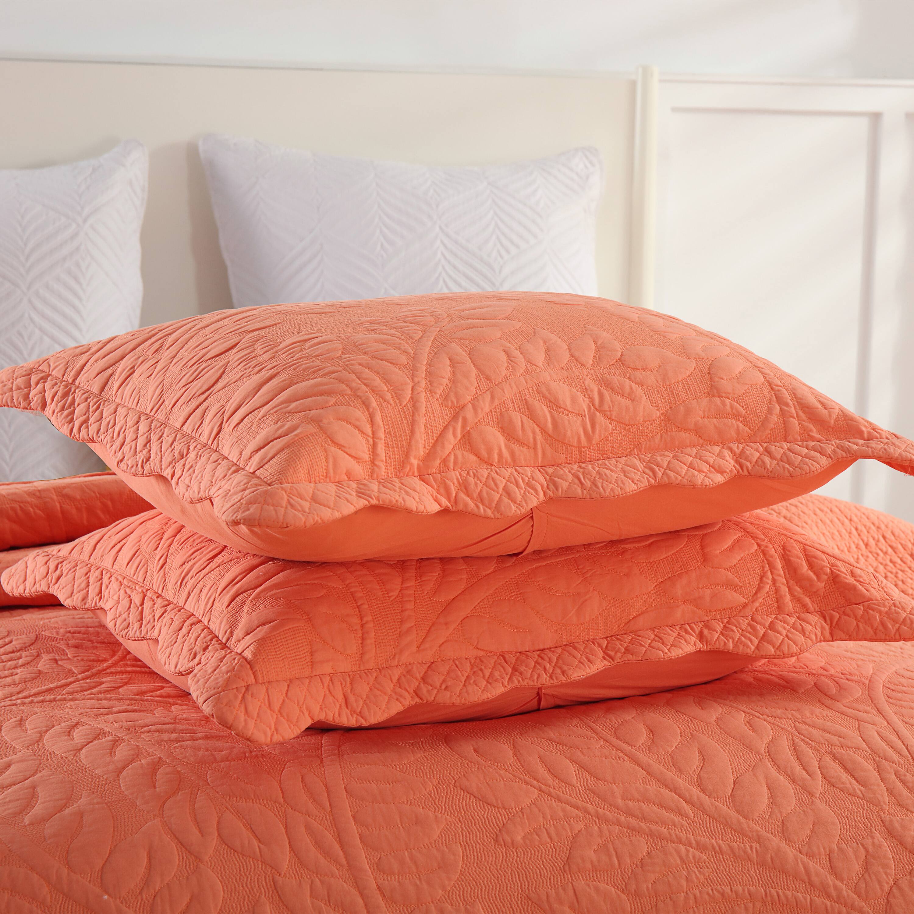 Alt View 1. MarCielo - Marcielo 2/3 Piece 100% Cotton Oversized Bedspread Lightweight Quilt Set - Salmon.