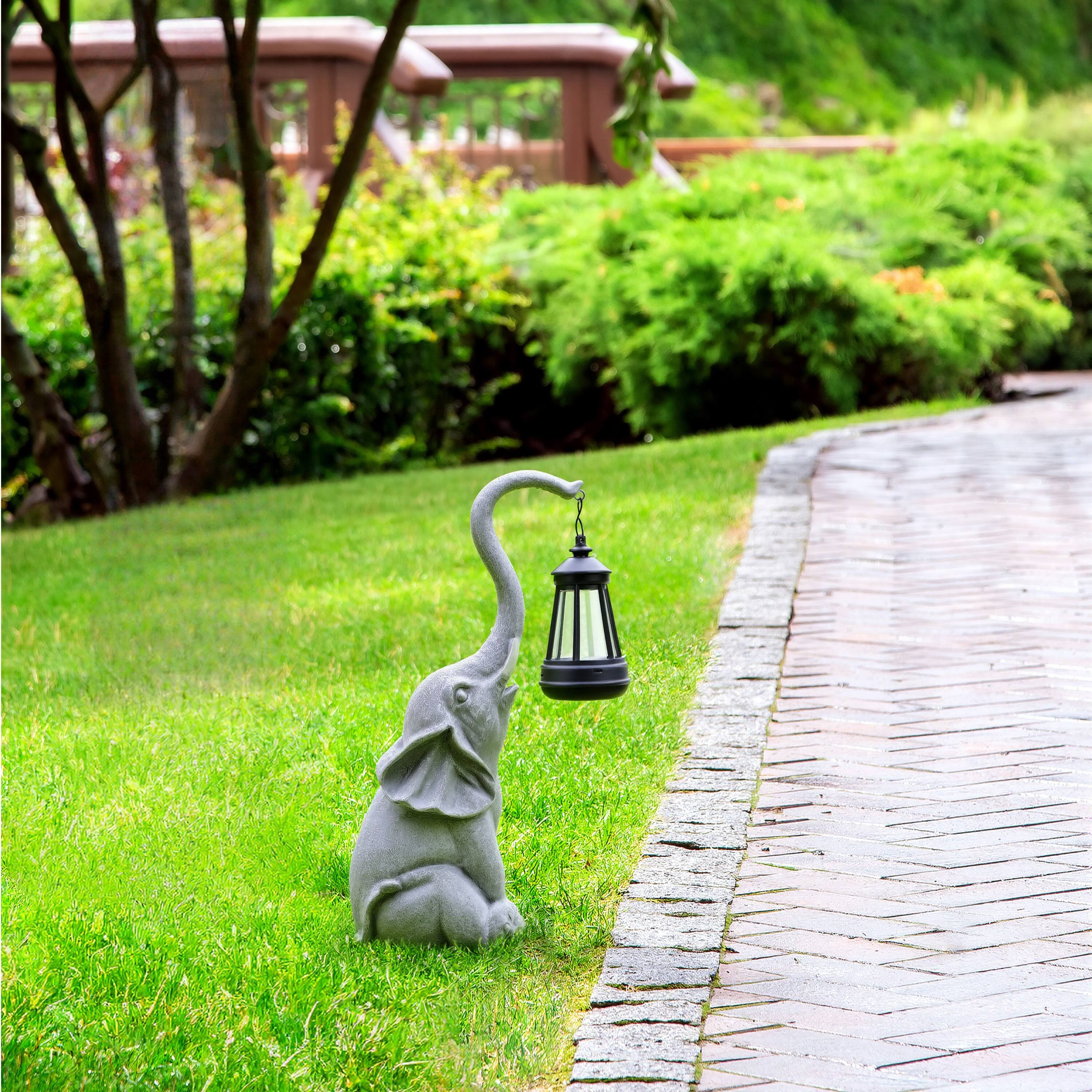 Angle. Techko - Sunny the Elephant Outdoor Solar Garden Statue with Integrated LED Lantern.