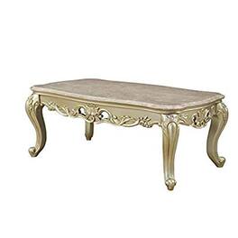 Manhattan Lane - Moen 47 Inch Coffee Table, Faux Marble Top, Bottom Shelf, Wood - White