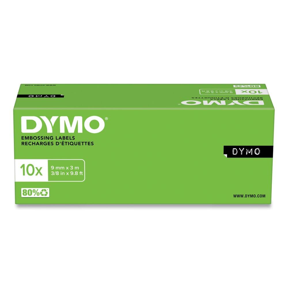 DYMO  
EMBOSSING LABELS  
RECHARGES D'ÉTIQUETTES  

10x  
9 mm x 3 m  
3/8 in x 9.8 ft  

80%  

WWW.DYMO.COM