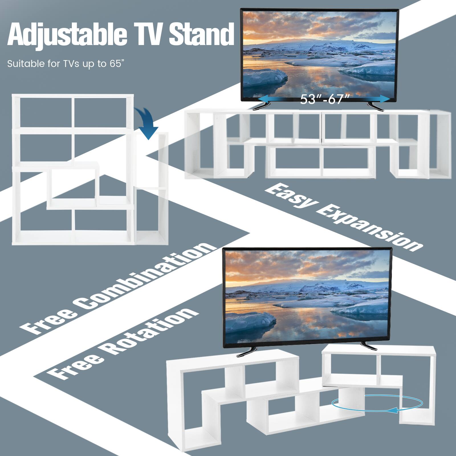 Adjustable TV Stand Suitable for TVs up to 65" 53"-67" Easy Expansion Combination Free Rotation Free