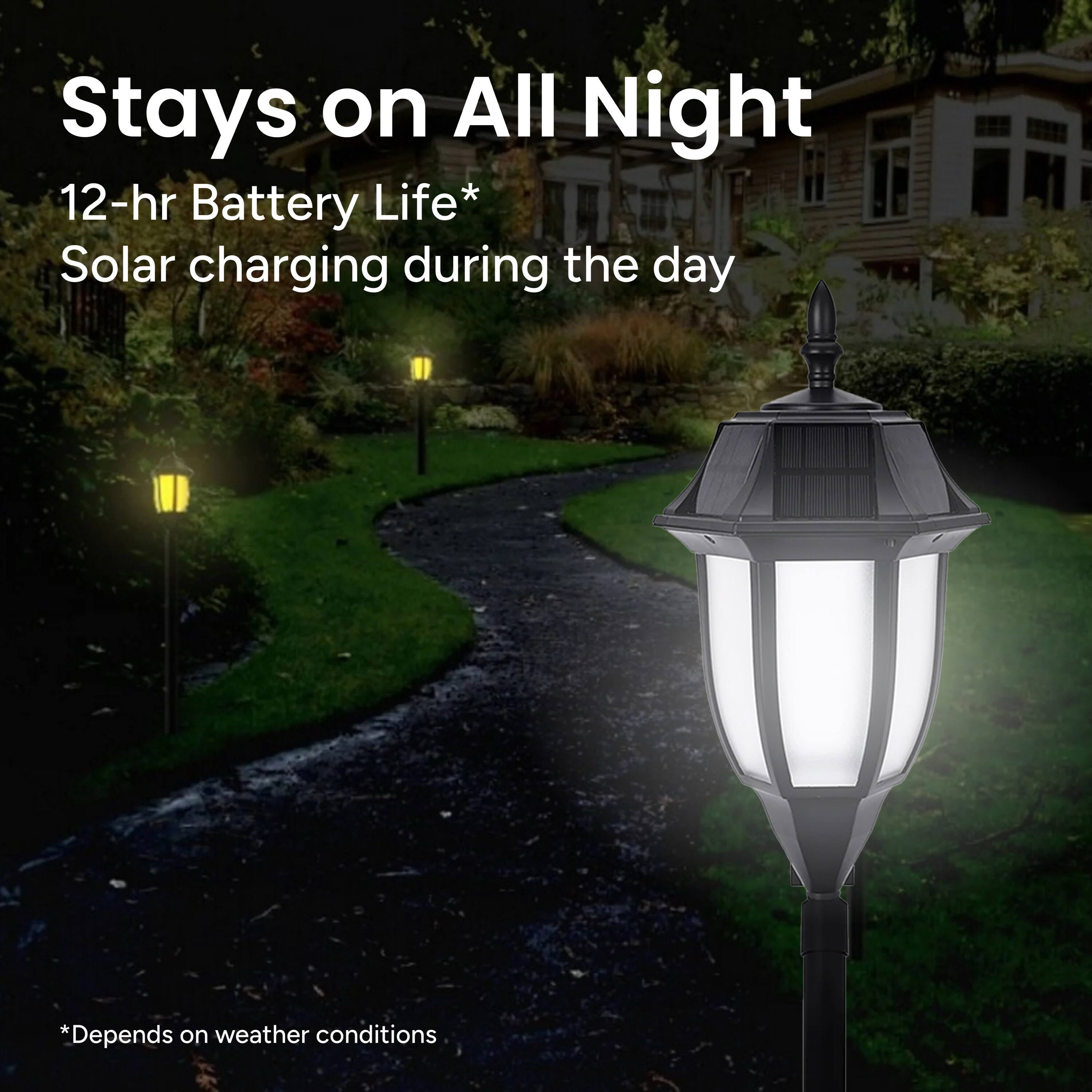 Stays on All Night
12-hr Battery Life*
Solar charging during the day
*Depends on weather conditions