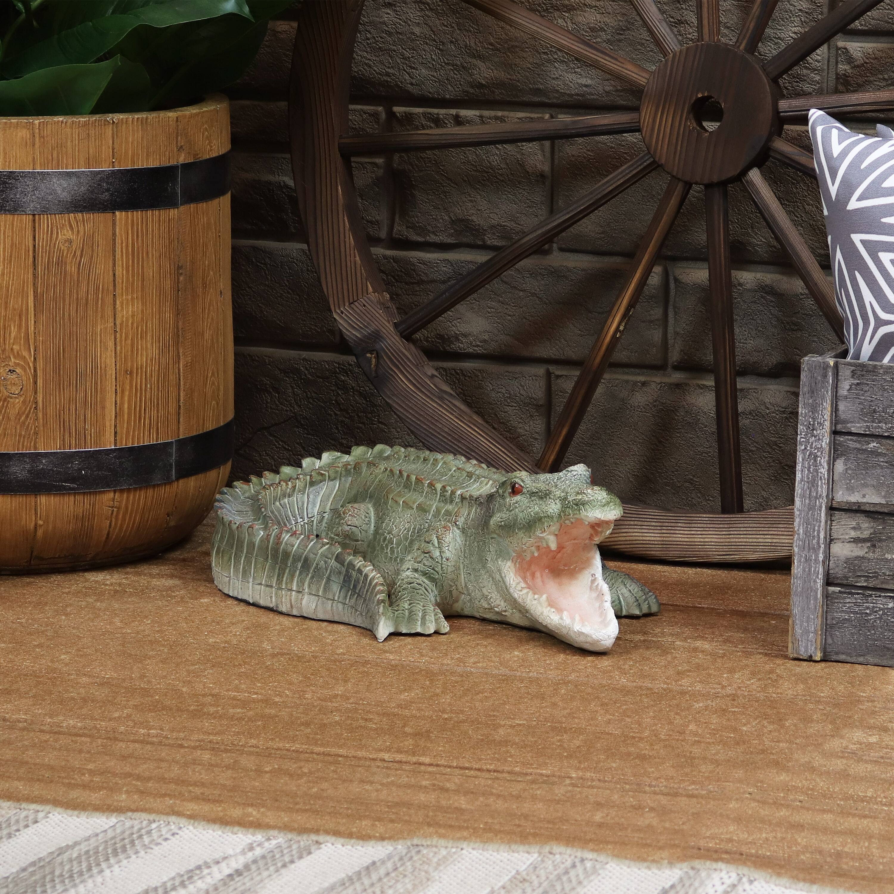 Alt View 3. Sunnydaze - Chloe the Crabby Crocodile Indoor and Outdoor Statue - 18 in - Green.