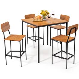 Ecooso - Industrial 5 Piece Dining Table Set with Counter Height Table and 4 Bar Stools - Brown