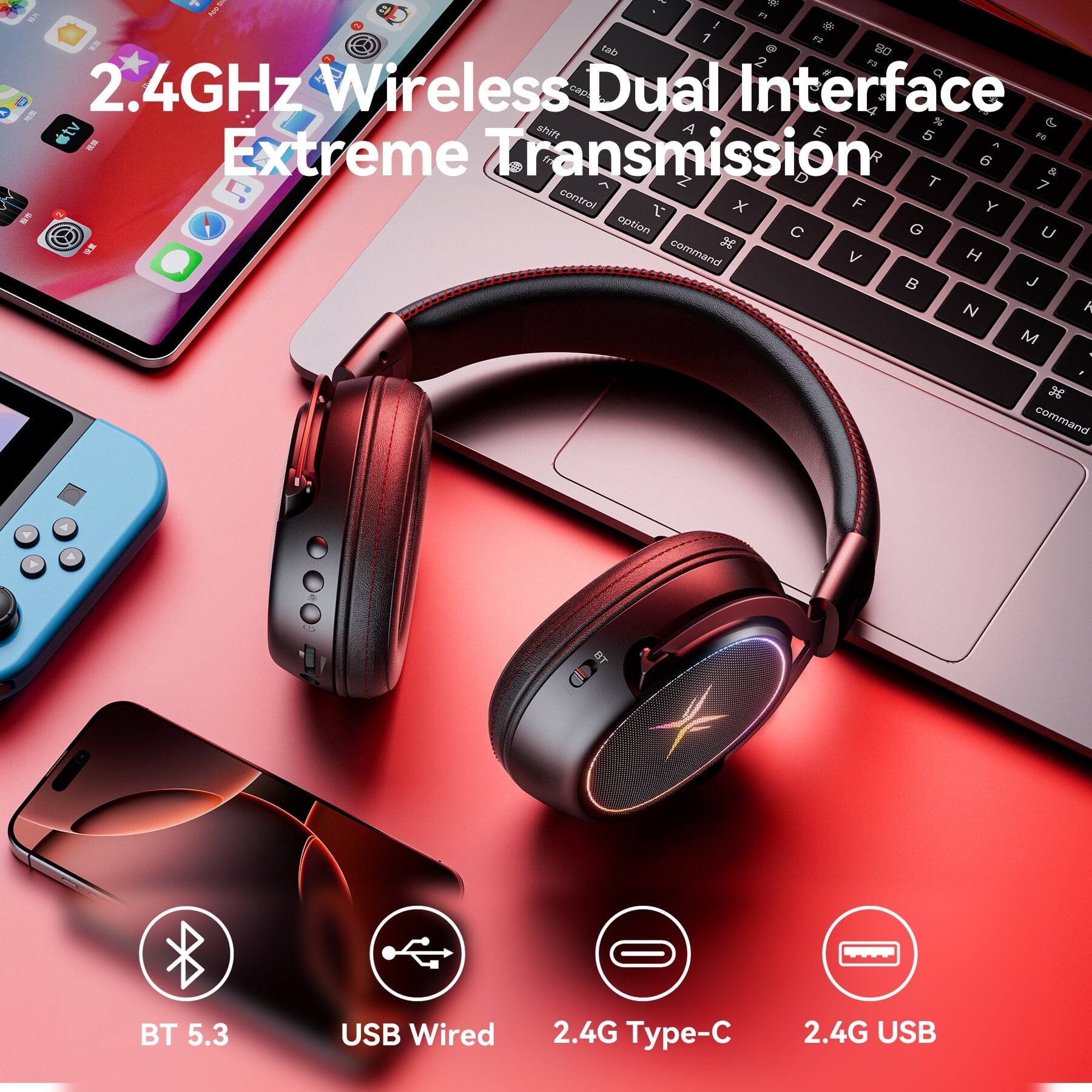 2.4GHz Wireless Dual Interface Extreme Transmission

- BT 5.3
- USB Wired
- 2.4G Type-C
- 2.4G USB