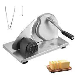 VEVOR - Manual Bread Slicer, 0-0.6" Adjustable Thickness Cheese Cutter, Hand Cranked Slicer for Homemade Bread - Silver