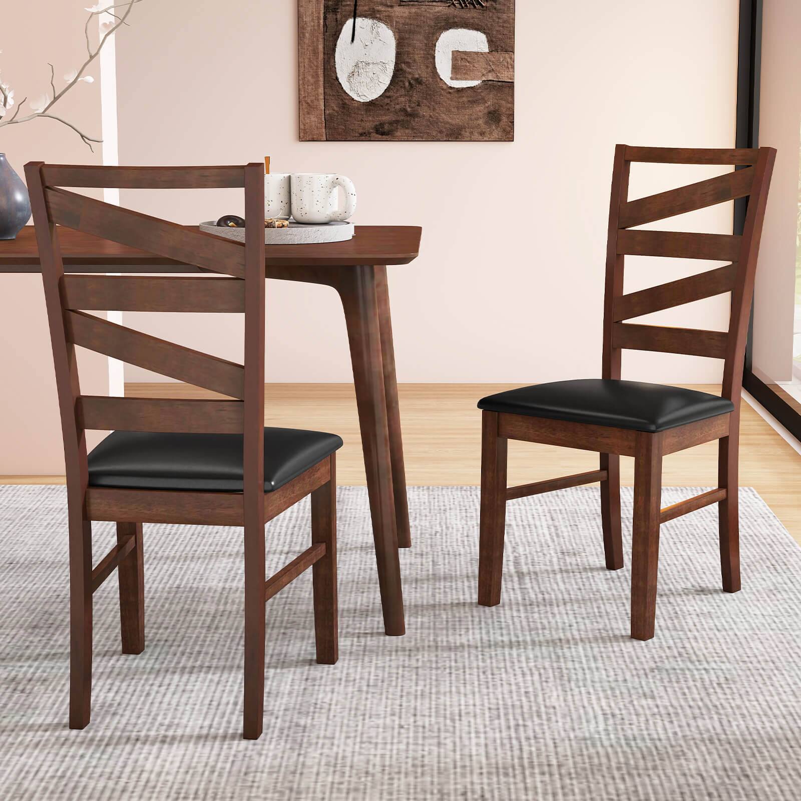 Alt View 1. Costway - Costway Dining Chairs Set of 4 Rubber Wood Legs Faux Leather Upholstered Seat Armless - Walnut,Dark Brown.