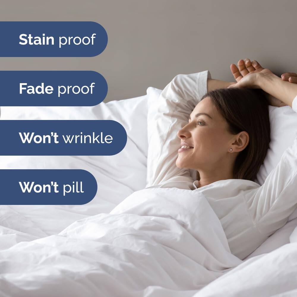 Stain proof  
Fade proof  
Won't wrinkle  
Won't pill