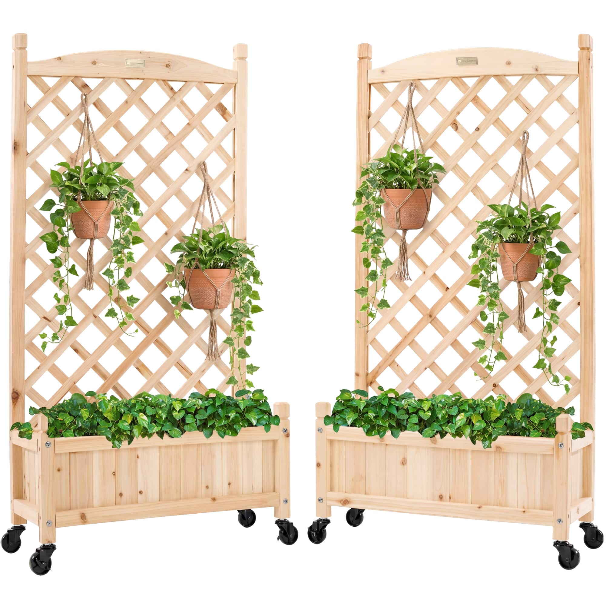 Best Choice Products - Set of 2 48in Wood Planter Box & Diamond Lattice Trellis, w/ Drainage, Optional Wheels - Natural price history on PriceWatchPro