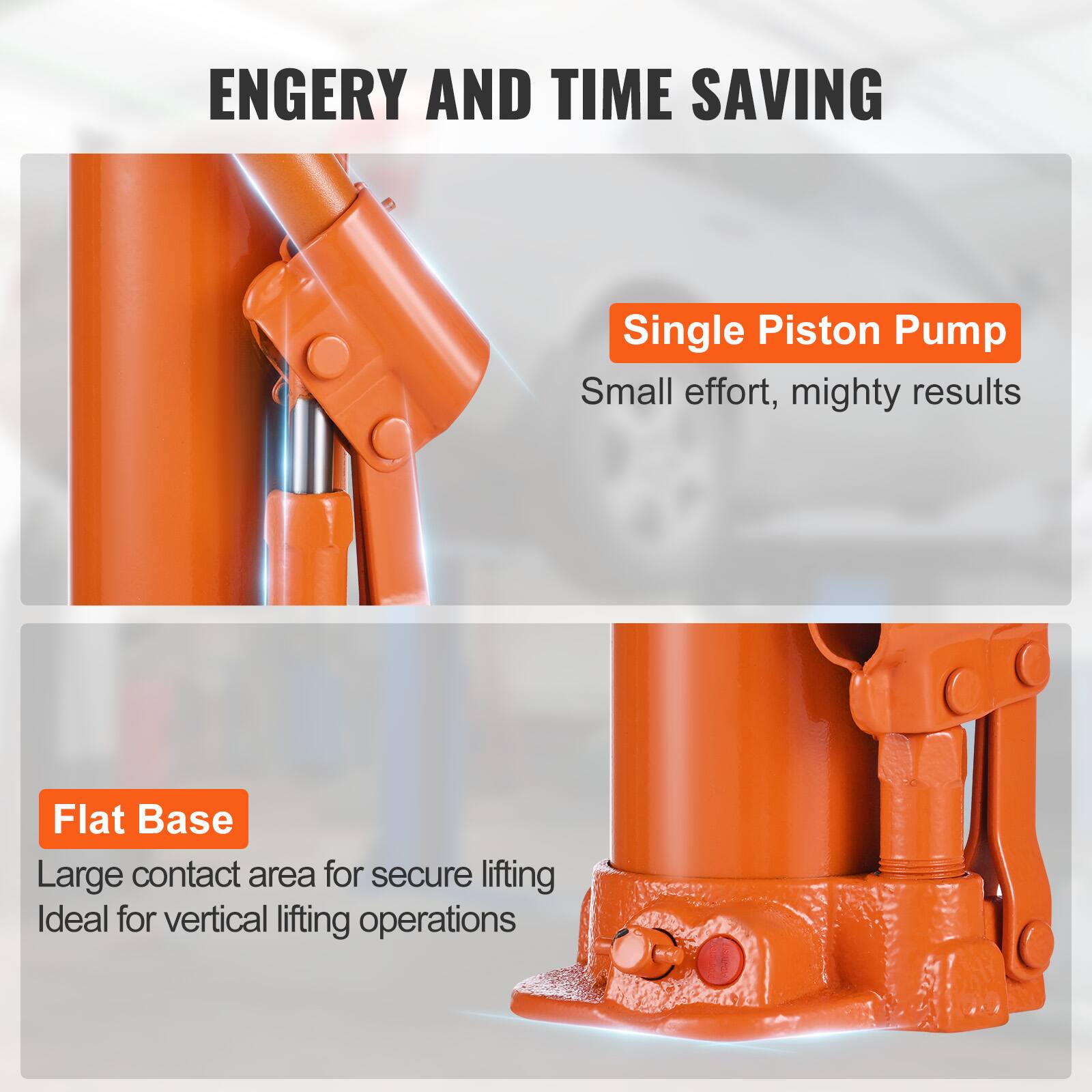 ENERGY AND TIME SAVING

Single Piston Pump
Small effort, mighty results

Flat Base
Large contact area for secure lifting
Ideal for vertical lifting operations