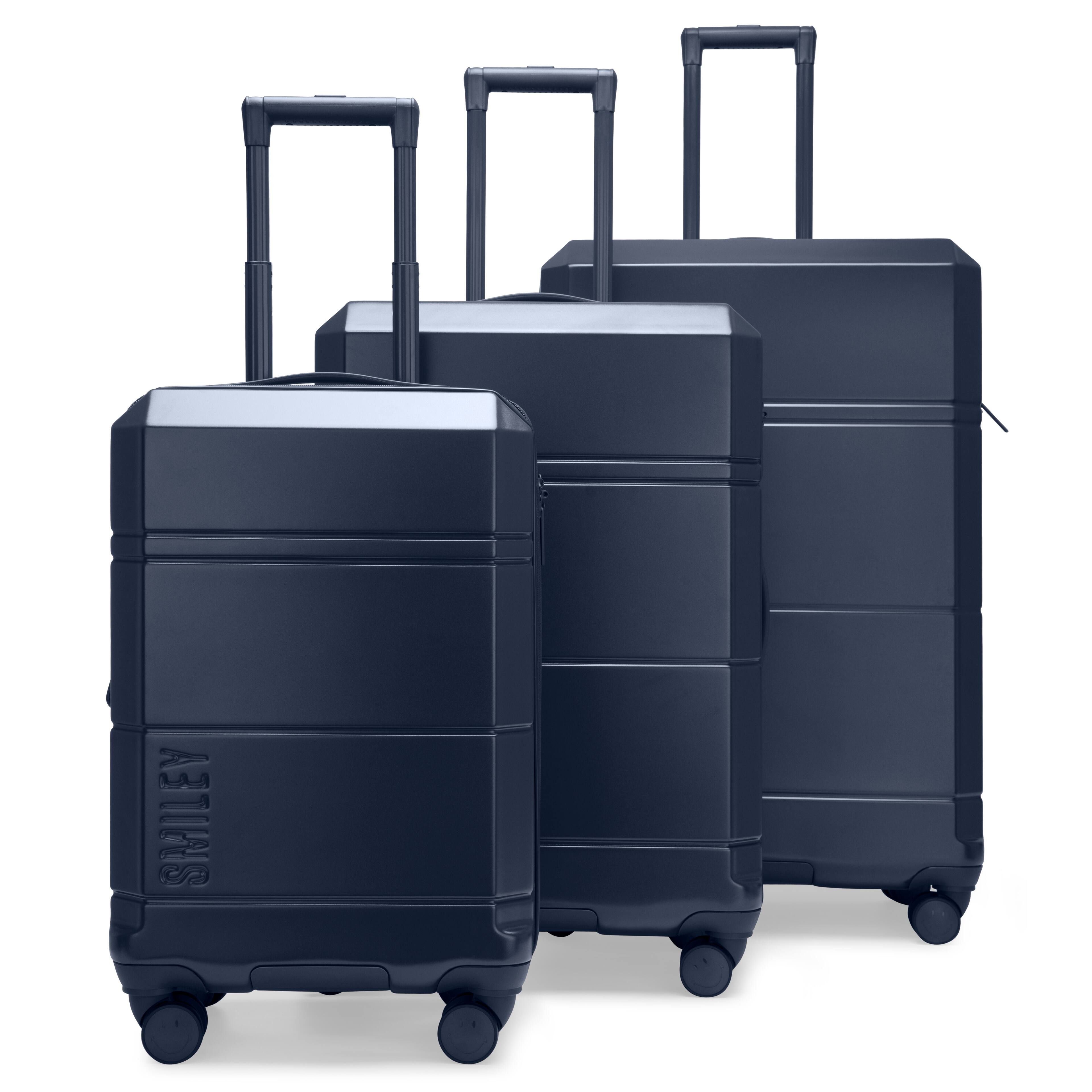 Alt View 4. Smiley World - SMILEY Cheerful Cruiser 3-Piece Expandable Hardside Spinner Luggage Set | Navy - Navy.