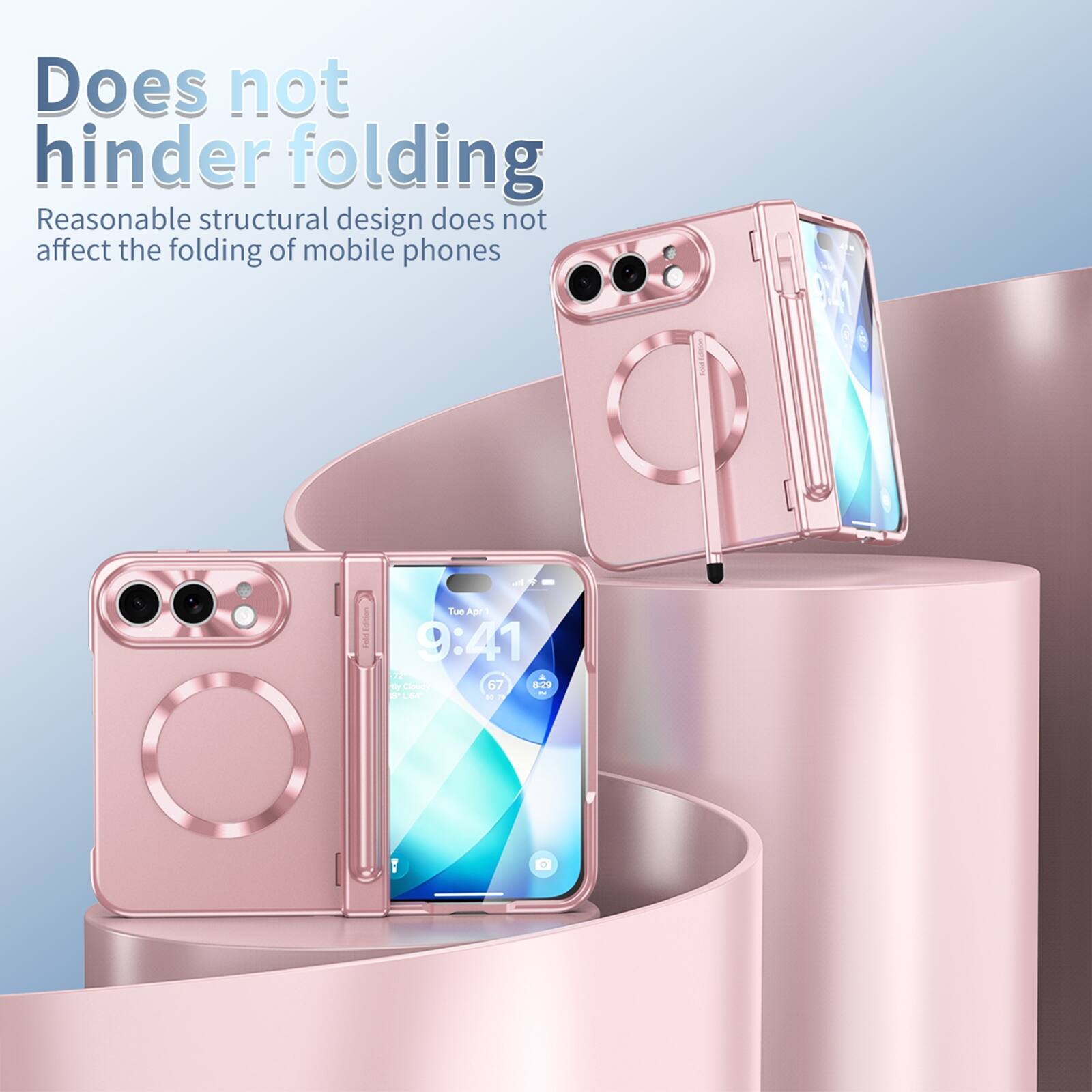 Does not hinder folding  
Reasonable structural design does not affect the folding of mobile phones

84  
Tue Apr - 9:41 72 1 Ty Cloudy 67 8:29 N to L64