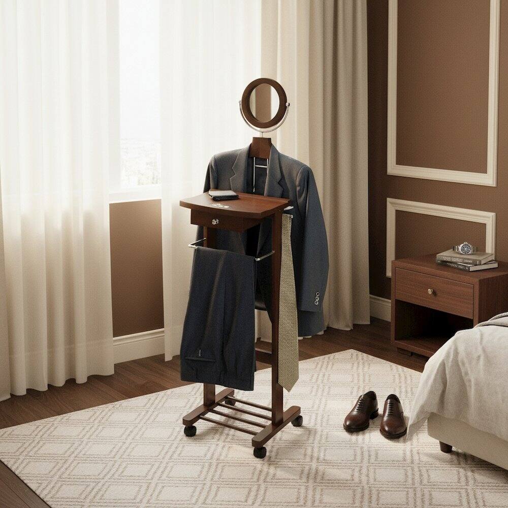 Alt View 1. FurniFact - Vanity Valet Stand - Walnut.