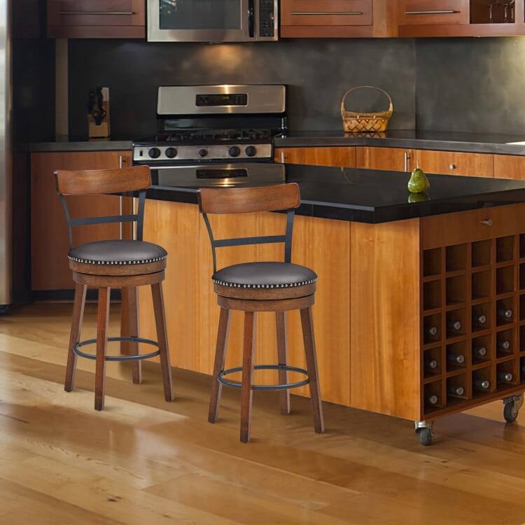 Angle. Pefilos - Set of 2 25.5 Inch 360° Swivel Counter Height Bar Stool, Bar Height Stools, Counter Height Bar Stools - Brown.