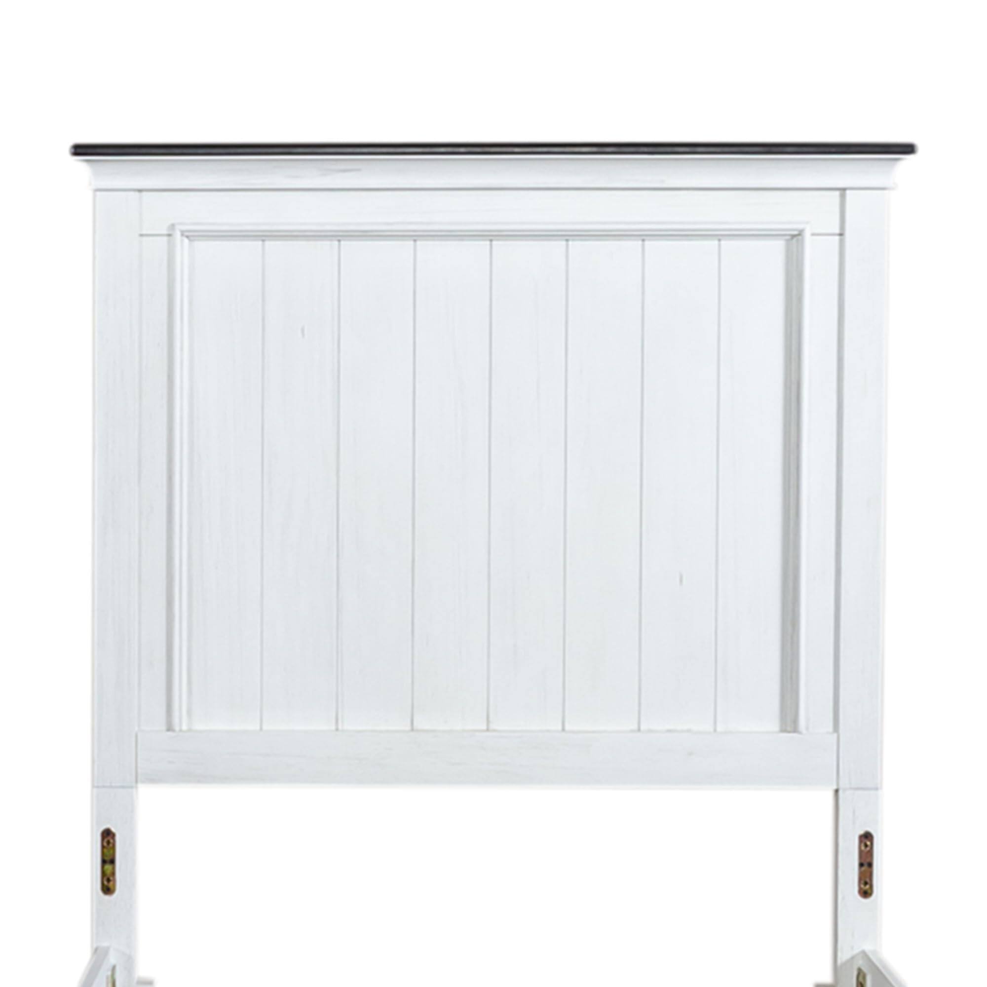 Back. Liberty Furniture Industries - Twin Panel Bed in Poplar & Rubberwood Solids w/ Cathedral White Oak Tops - Wirebrushed White W/ Charcoal Top.