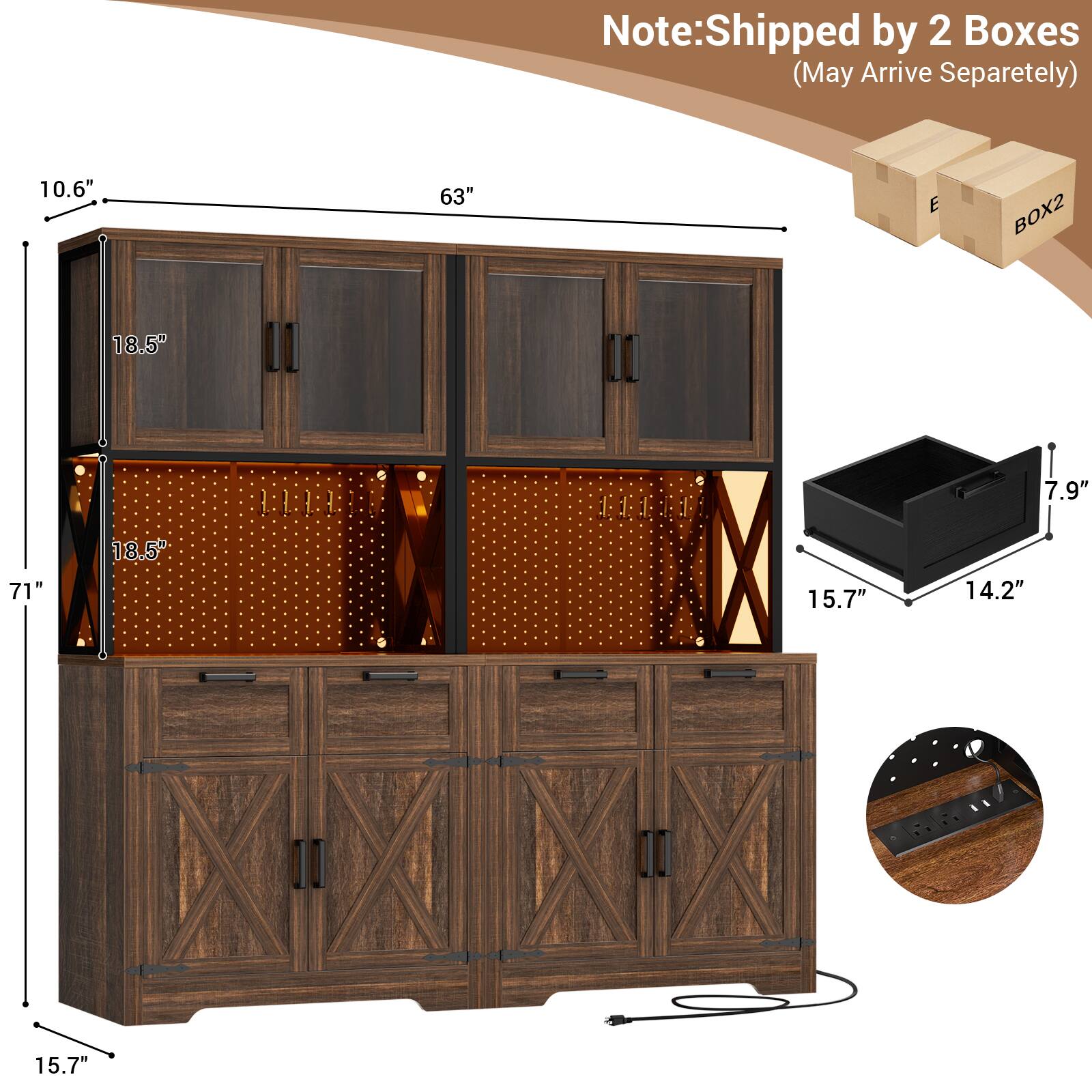 Note: Shipped by 2 Boxes (May Arrive Separately)

10.6"  
63"  
18.5"  
71"  
15.7"  
14.2"  
18.5"  
7.9"