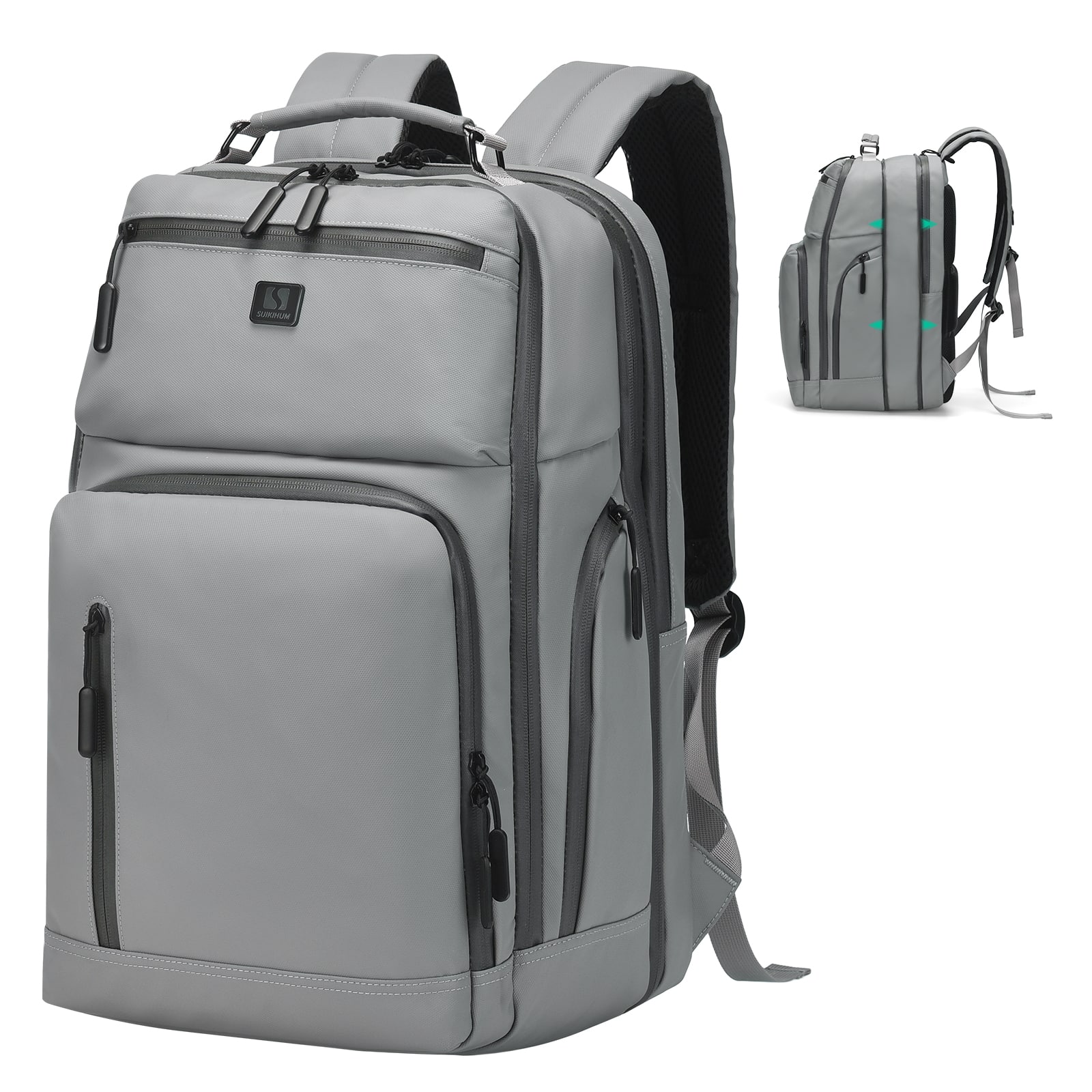 Unique Bargains - Expandable Business Backpack, Waterproof, 17" Laptop Compartment, Airline Approved, 33L-42L, Work Travel - Gray