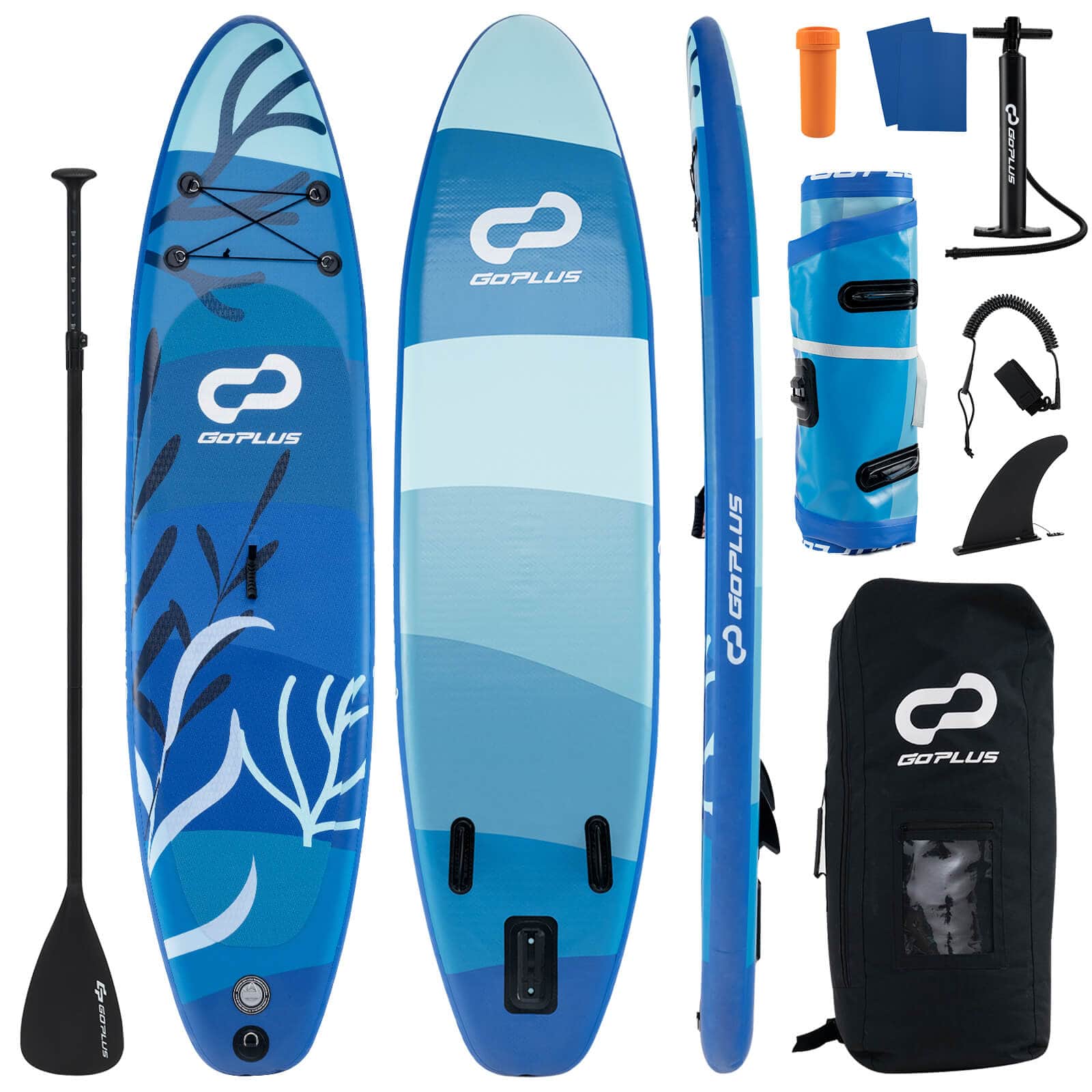 Costway - 10' Inflatable SUP Board, Portable Paddle Board with 5D rings Stand Up Paddle Board for Youth & Adult - Navy
