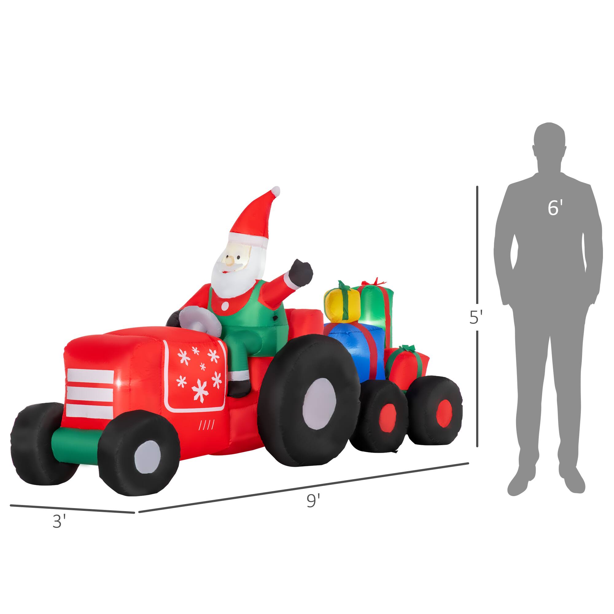 Alt View 2. Outsunny - 9ft Christmas Inflatable Santa Driving Trailer with Gift Boxes, LED Yard Decor - Red.