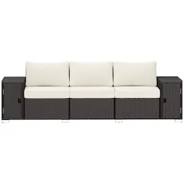 Outsunny - Seater Wicker Outdoor Couch Patio Sofa with Storage, Thickened Cushions and Wide Armrests for Porch Yard - Cream White/Brown