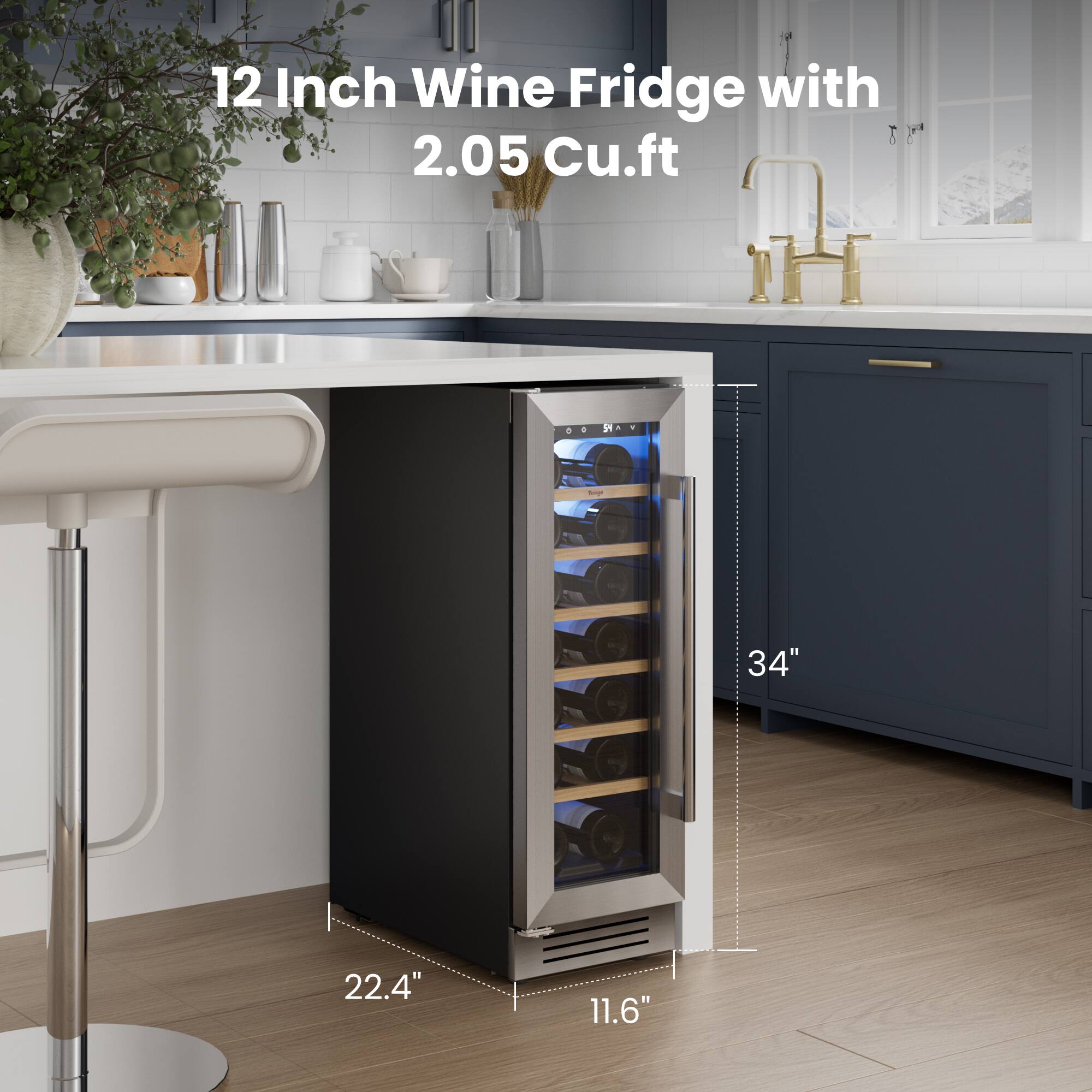 12 Inch Wine Fridge with 2.05 Cu.ft  
34" x 22.4" x 11.6"