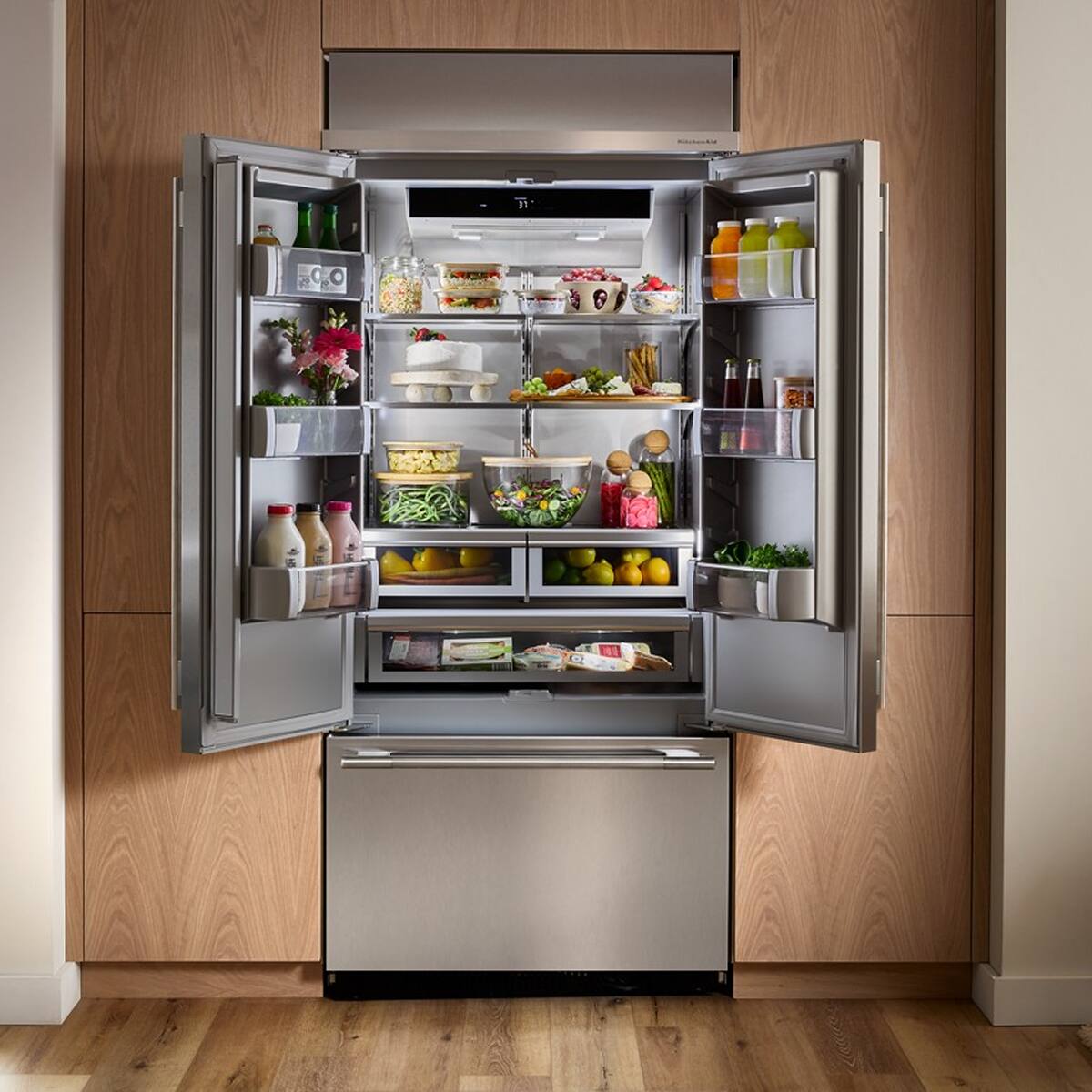 Back. KitchenAid - 20.8 Cu. Ft. Built-In French Door Bottom Mount Refrigerator - Stainless Steel with PrintShield Finish.