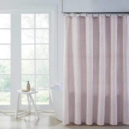 Front. Kate Aurora - Hotel Collection Premium Waffle Weave Mold & Mildew Resistant Fabric Shower Curtain by Kate Aurora - Blush - Blush.