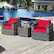 Alt View 4. Costway - 3 PC Patio Rattan Furniture Bistro Set Cushioned Sofa Chair Table - Red.
