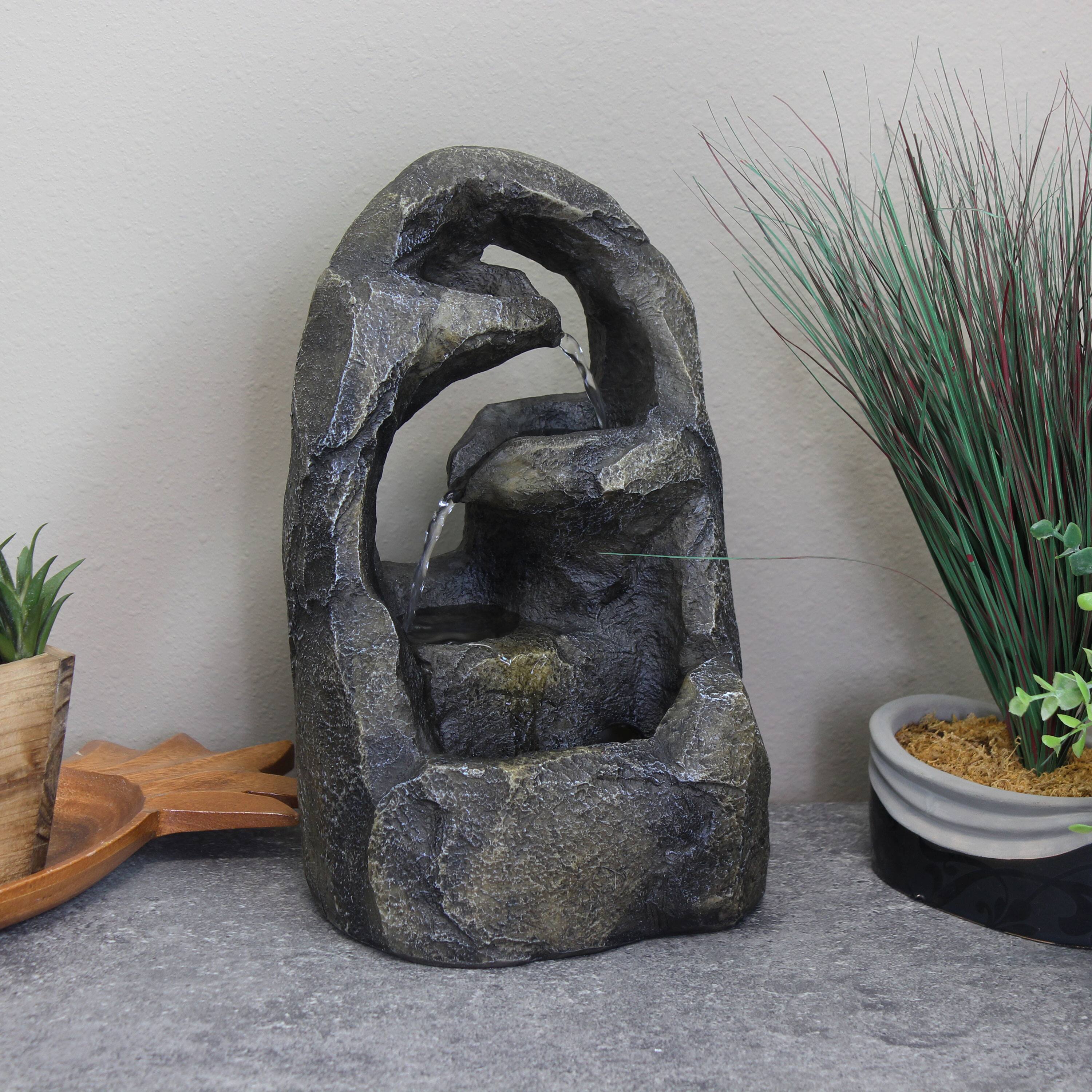 Alt View 7. Sunnydaze - Cavernous Rock Tiers Resin Indoor Water Fountain - 12 in - Grey.