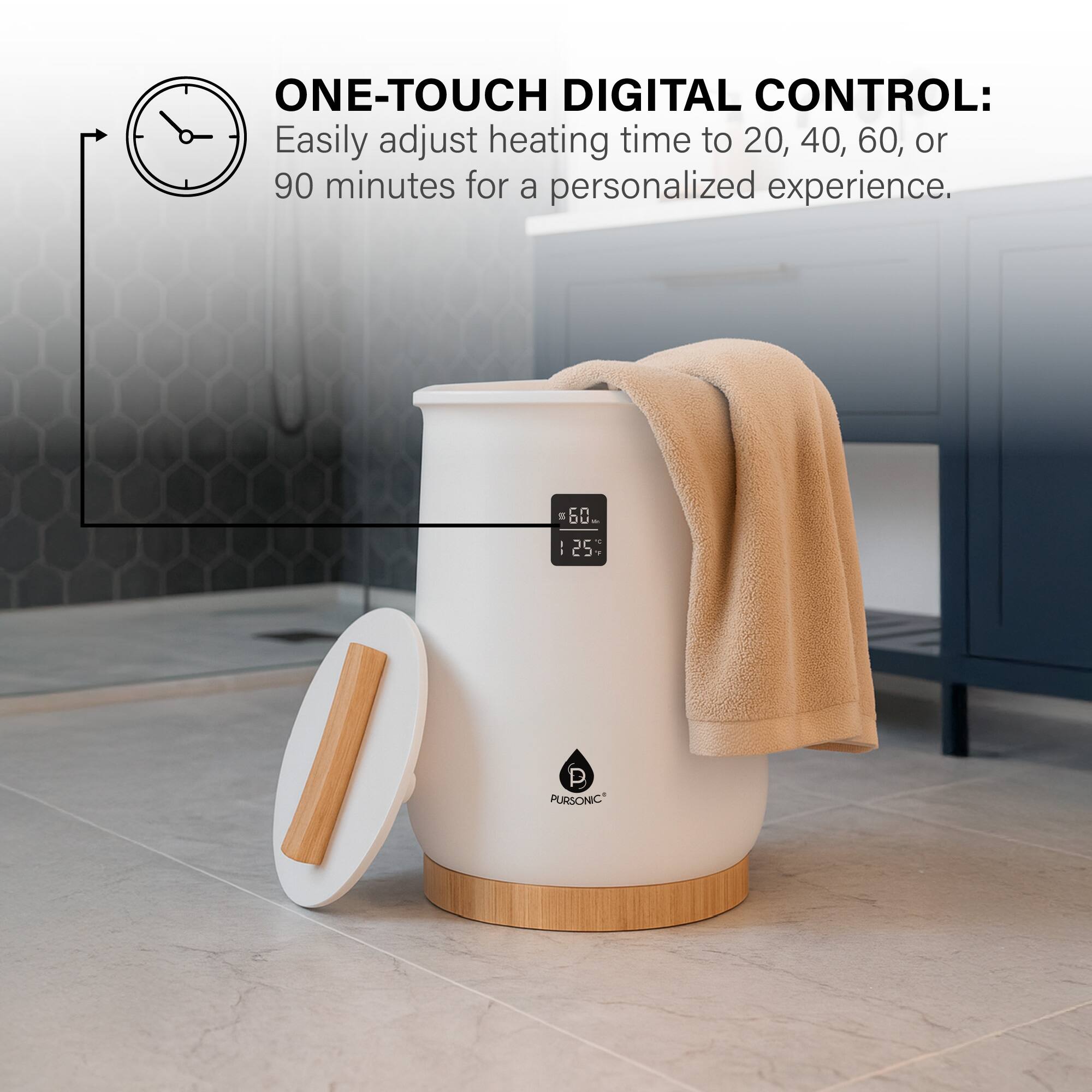 ONE-TOUCH DIGITAL CONTROL:  
Easily adjust heating time to 20, 40, 60, or 90 minutes for a personalized experience.