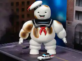 "Ghostbusters" 6" Stay Puft Marshmallow Man Figure with Nano Ecto-1 Car Diorama Set "Ghostbusters" (1984) Movie by Jada - Multicolor