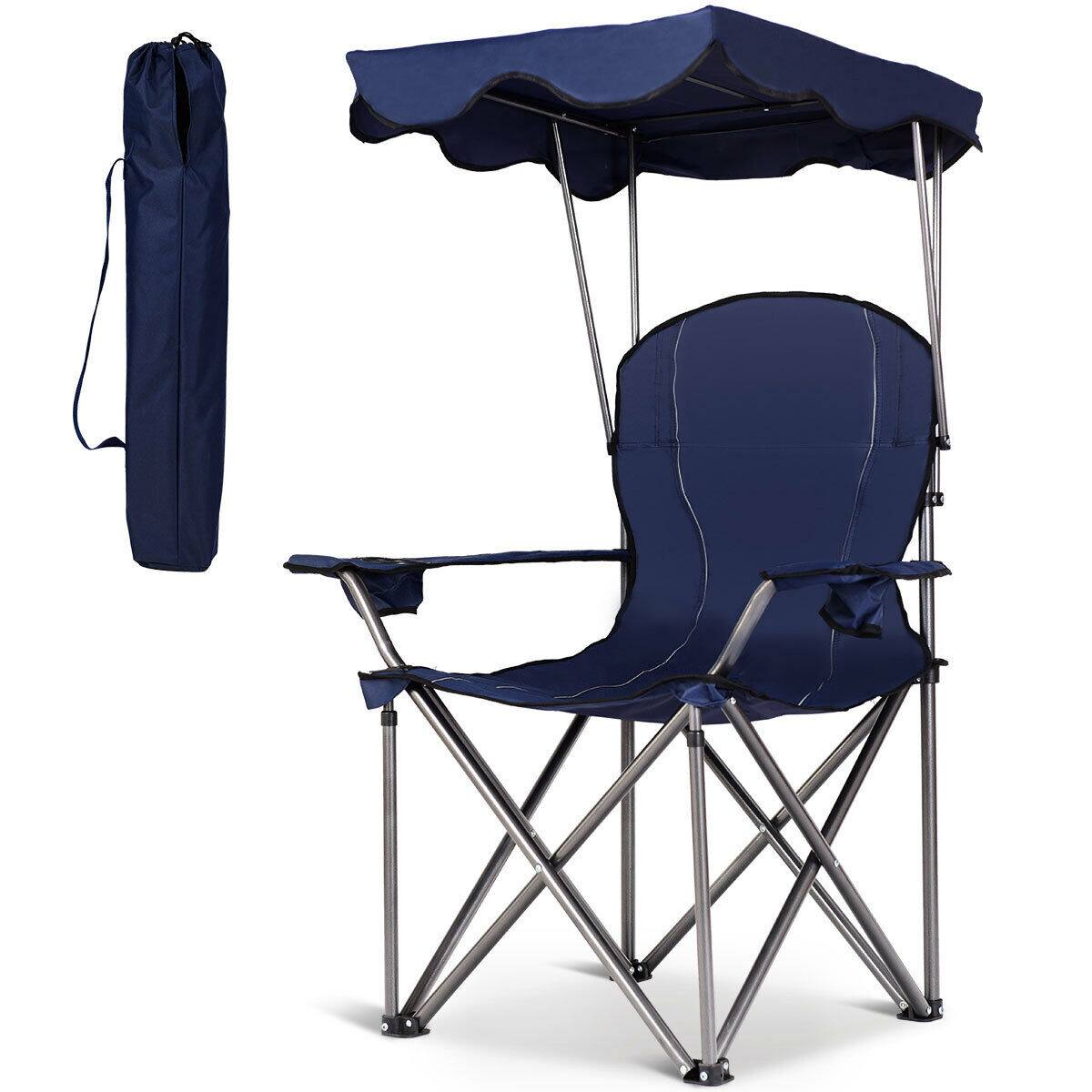 Front. Costway - Costway Portable Folding Beach Canopy Chair W/ Cup Holders Bag Camping Hiking Outdoor - Blue.