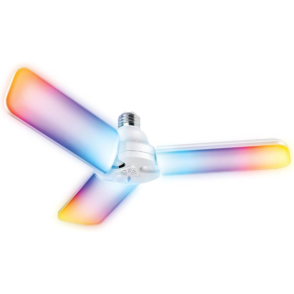 Front. Schertz - RGBW 3-Panel WiFi LED Shop Light Bulb, 4000 Lumens, Works with Alexa & Google Home, E26 Screw Base, 2.4GHz Smart Garage.