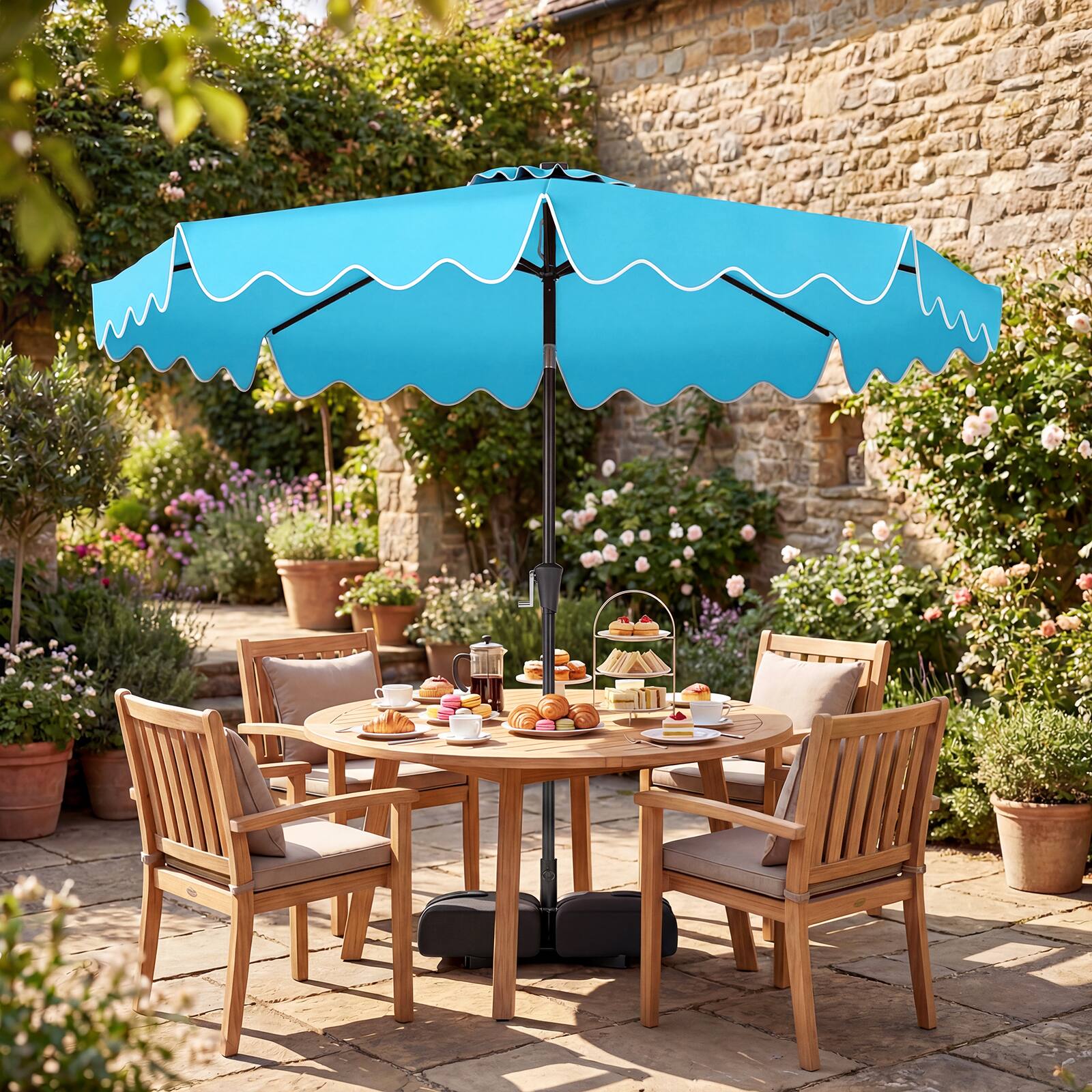 Alt View 3. Costway - Costway 10 FT Outdoor Patio Umbrella with 32 Solar LED Lights & Weighted Base, Sandbags - Turquoise.