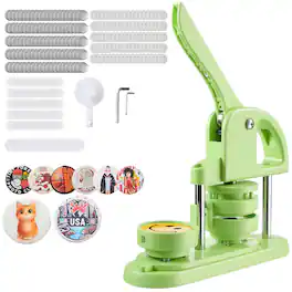 VEVOR - Button Maker Machine, 2.28 in, Plastic Pin Maker with 100pcs Button Parts, Circle Cutter and Hex Wrenches - Green