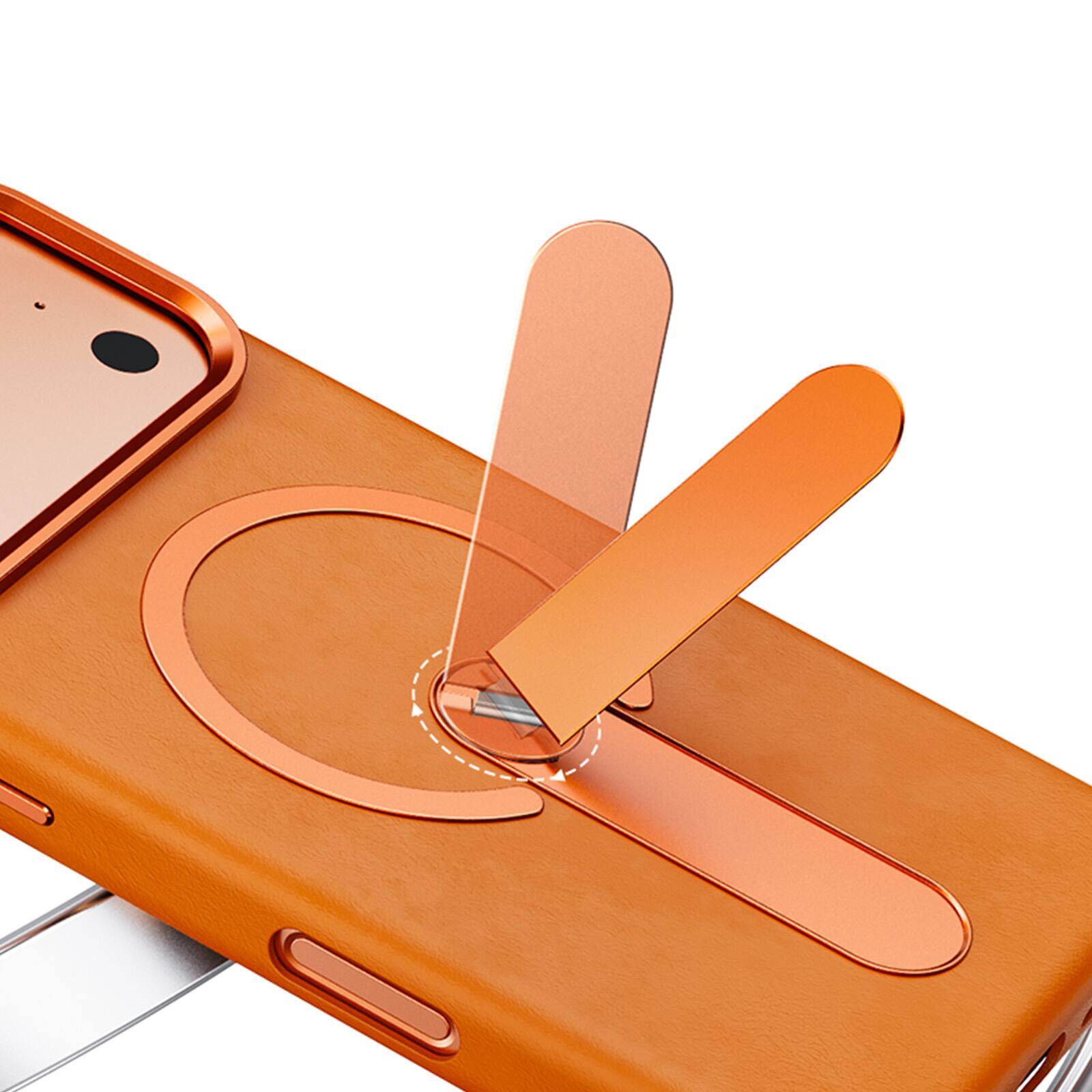 Back. Dteck - For Apple iPhone 17 Pro Max Slim Perminum Leather Shockproof Foldable Kickstand Mag Safe Case Cover - Orange.
