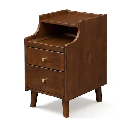 Front. WELLFOR - Wooden Nightstand with Drawers and Solid Wood Legs for Bedroom - Brown.