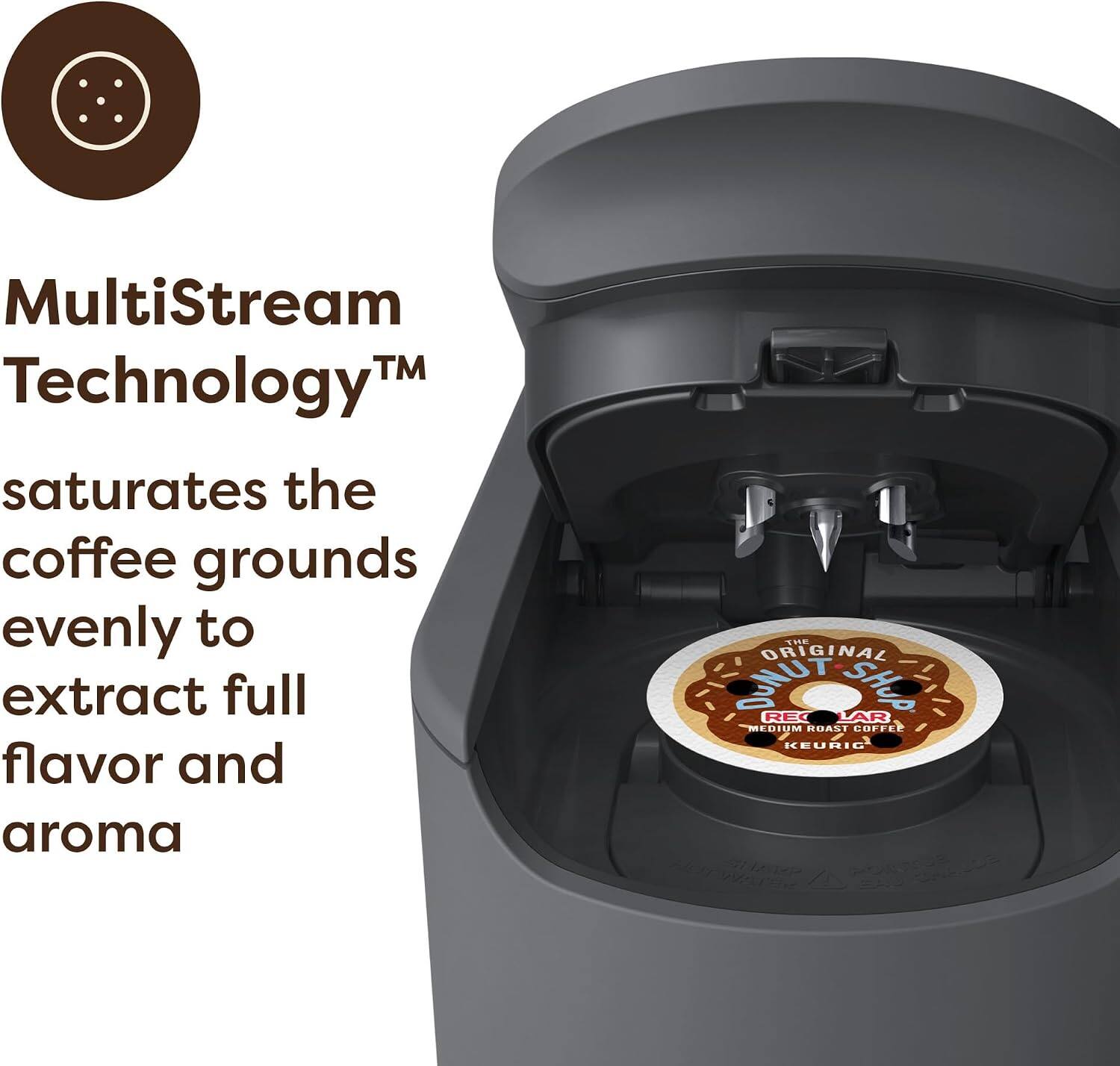 MultiStream™ Technology saturates the coffee grounds evenly to extract full flavor and aroma

THE ORIGINAL DONUT SHOP REC LAR MEDIUM ROAST COFFEE KEURIG