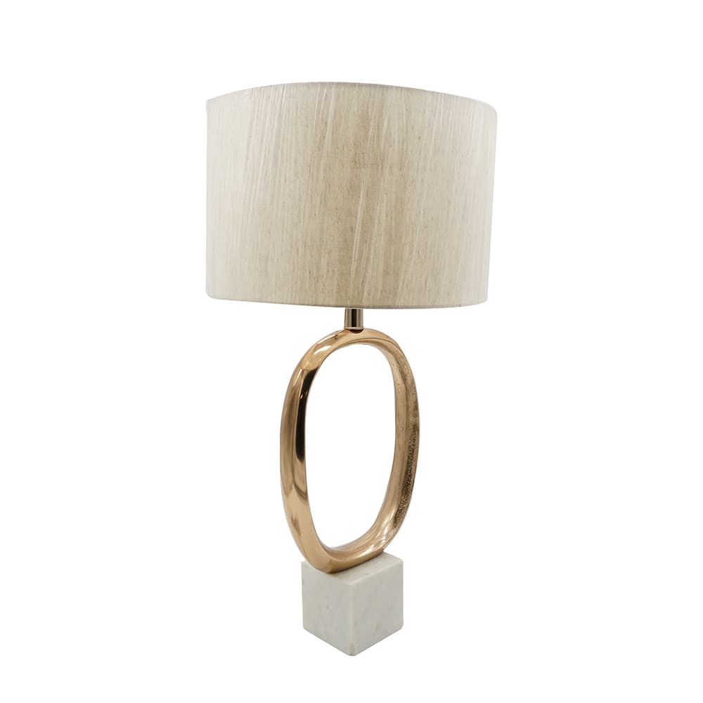 Alt View 1. Luckbyte - 14x285 Inch Diameter Oval Cutout Metal Table Lamp Cream Linen Shade.