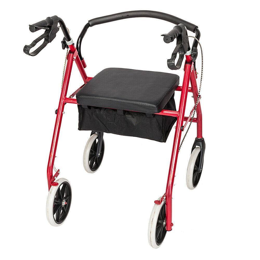 Left. Winado - Foldable Rollator Walker Mobility Rollator with Seat, 8" Wheels, Adjustable Height, Removable Backrest, 286lbs Capacity - Red & Black.