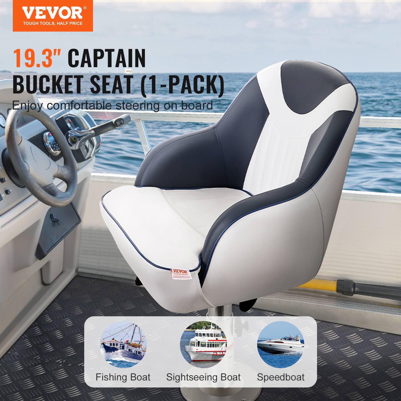 VEVOR TOUGH TOOLS, HALF PRICE 19.3" CAPTAIN BUCKET SEAT (1-PACK) Enjoy comfortable steering on board VEVOR - Fishing Boat, Sightseeing Boat, Speedboat