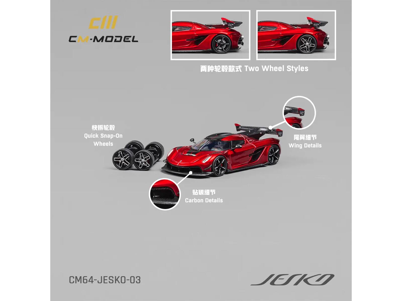 CIII  
CM-MODEL  

Two Wheel Styles  
Quick Snap-On Wheels  
Wing Details  
Carbon Details  

CM64-JESKO-03  
JESKO