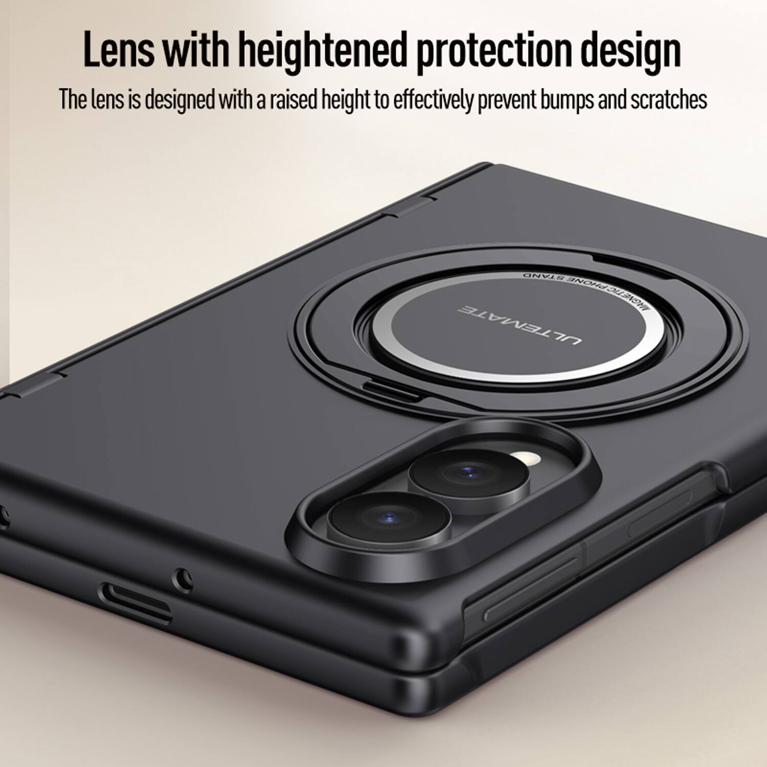 Lens with heightened protection design  
The lens is designed with a raised height to effectively prevent bumps and scratches